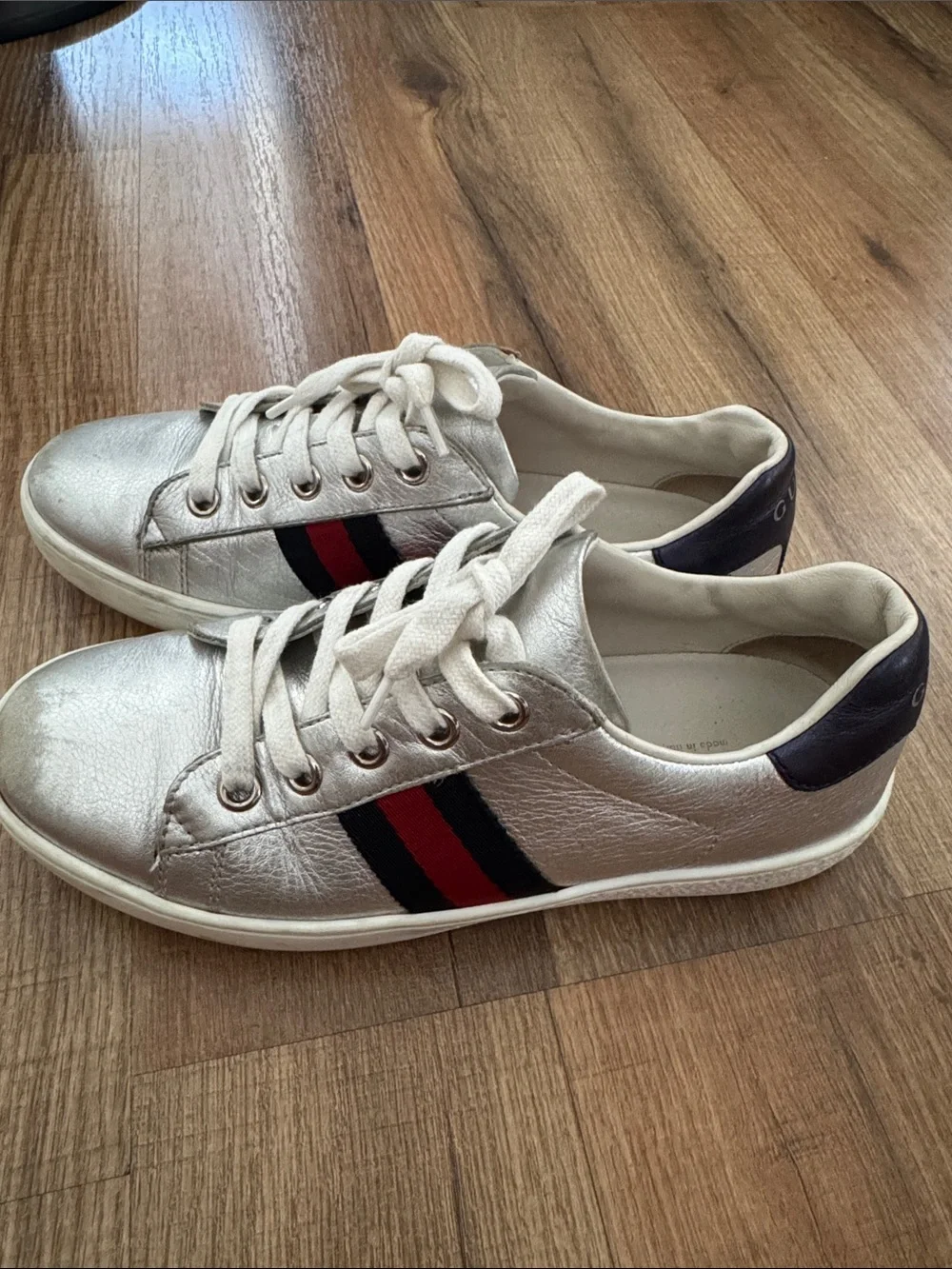 Gucci kids Ace Sneakers in metallic silver leather